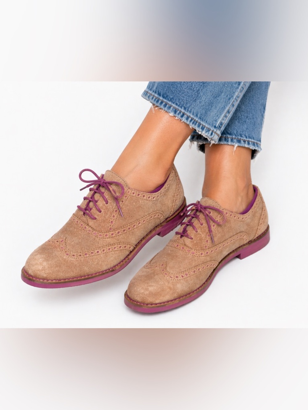 Cole Haan Size 9 Tan and Purple Womens Lace Up Loafers